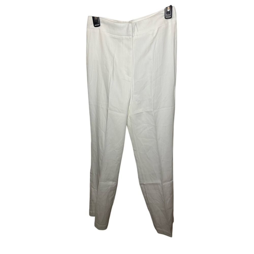 White Career Trousers Straight Leg Dress Pants with‎ Back Pocket Detail